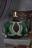 Emerald Green chanderi saree with hand painted kalamkari border