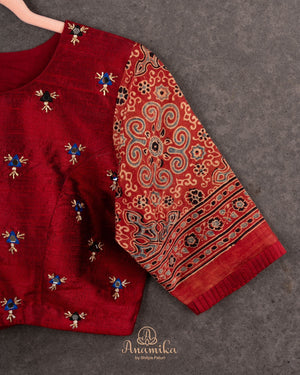 Beautiful blue and black Bandini gaji silk saree with ajrak border and blouse