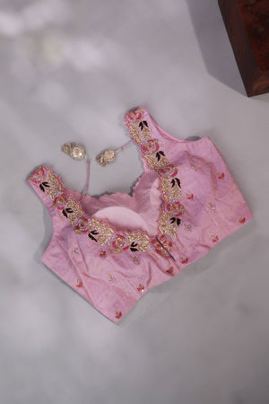 Elegant Satin Organza saree in lilac with intricate embroidery