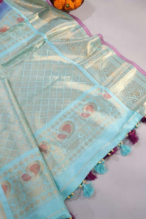 Gadwal pattu saree in the most beautiful majenta and aqua blue