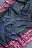 Blue and purple kanjeevaram with floral applique border