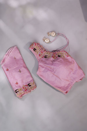 Elegant Satin Organza saree in lilac with intricate embroidery