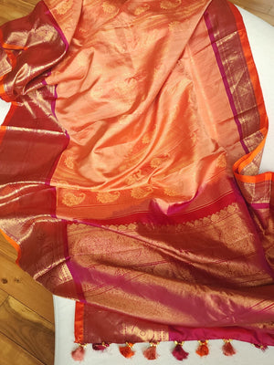Peach Gadwal Kanchi saree with plain border