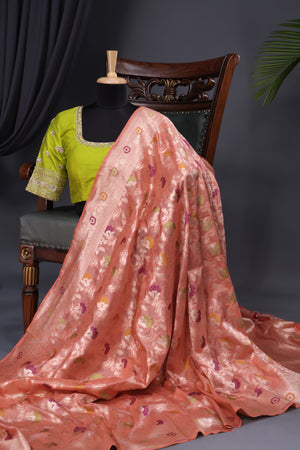 Beautiful Banarasi Silk Saree in peach and green combo