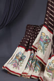 Brown chanderi silk saree with hand painted kalamkari border