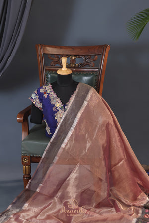 Banarasi tissue saree in luxurious rose gold shade