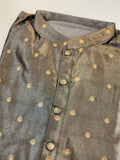 A tissue silk kurta in dark cement grey with Zari woven buttas