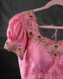 Blush pink Designer Blouse with puffed sleeves