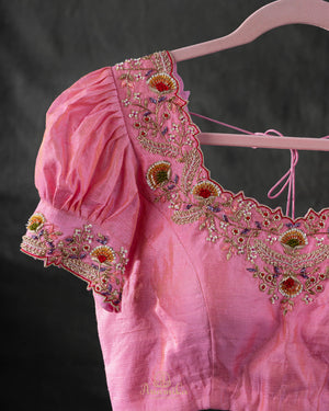 Blush pink Designer Blouse with puffed sleeves