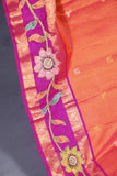 Pure Kanjeevaram saree with kalamkari appliq work border