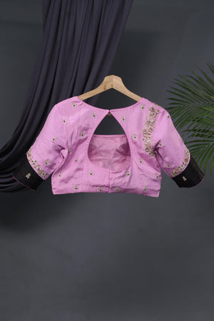 Mysore crepe silk saree in a lovely black and blush pink combo