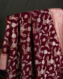 Rich Wine and Lavender Banarasi Silk Saree