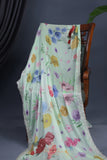 Mint Green Crepe Floral saree with hand worked border