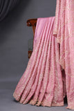 Blush Pink Satin Georgette Cocktail saree