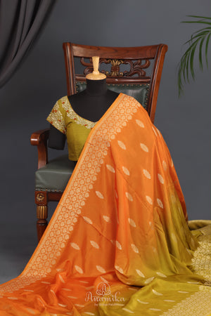 Soft crepe silk sarees in dual shades with designer blouses