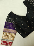 Black blouse with multi colored patch work sleeves