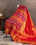 Beautiful Twill Silk Saree in orange and kanchi border