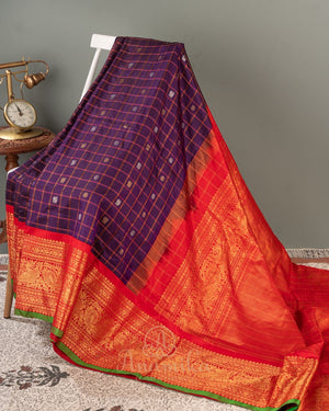 Purple & Red combo Gadwal Pattu saree