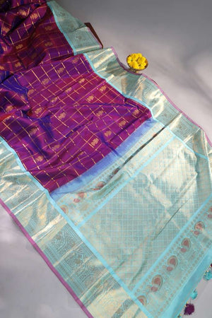 Gadwal pattu saree in the most beautiful majenta and aqua blue