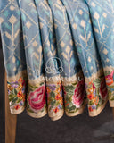 Pastel Blue Ikkat Silk Saree with embroidered border