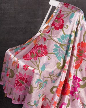 Baby Pink Tusser georgette saree with all over paithani weave