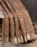 Organza saree in light brown with all over thread embroidery (Copy)