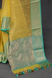 Gorgeous Chanderi saree in lemon yellow and blue combo