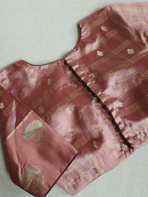 Pure raw mango silk saree in chocolate brown with mauve pink blouse