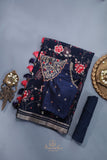 Stunning pure chiffon saree in mid night blue