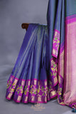 Blue and purple kanjeevaram with floral applique border