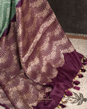 Sage Green Kanchi Bandini saree with a stunning purple border