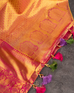 A  meenakari kanjeevaram saree in lavender and pink