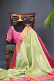 A dreamy kanjeevaram saree in a pastel green shade