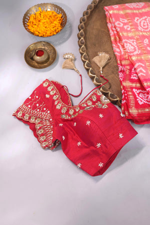 Bandini gharchola on gaji silk in hues of peach and pink