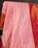 Pink Gadwal tissue saree with a contrast red border