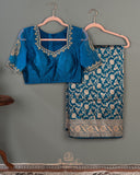 Dark Blue Banarasi Silk Saree with contrast maroon red blouse