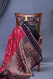 A beautiful floral Tusser Georgette - Tomato Red/Pink