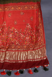 Bandini Gharchola in a lovely olive green shade with kalamkari pallu