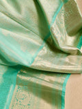 Pastel blue kanjeevaram with heavy bridal work blouse