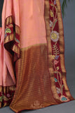 Peach and maroon kanjeevaram with floral applique border