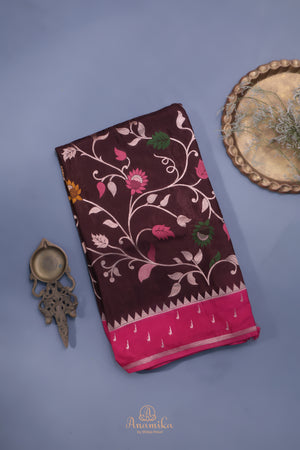 A beautiful floral Tusser Georgette - Brown