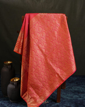 Kanchi soft silk saree in peach pink