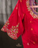 Pink Gadwal tissue saree with a contrast red border