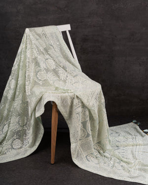 Chikankari georgette saree in light powder blue with beautifully woven sequins