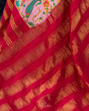 Mysore crepe silk saree in a lovely color combo of peach and crimson red
