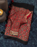 Beautiful black ajrak saree on modal silk