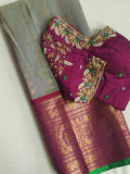 Light grey Gadwal Kanchi saree