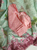 Crush tissue saree in aqua green with floral cutwork border