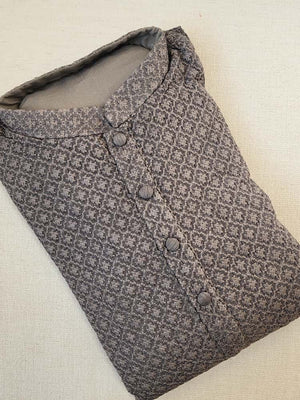 Grey heavy thread embroidered kurta