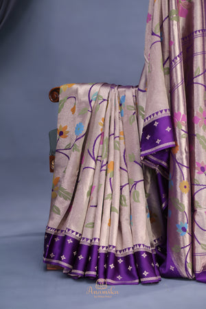 A beautiful Paithani inspired Georgette saree - Deep Purple
